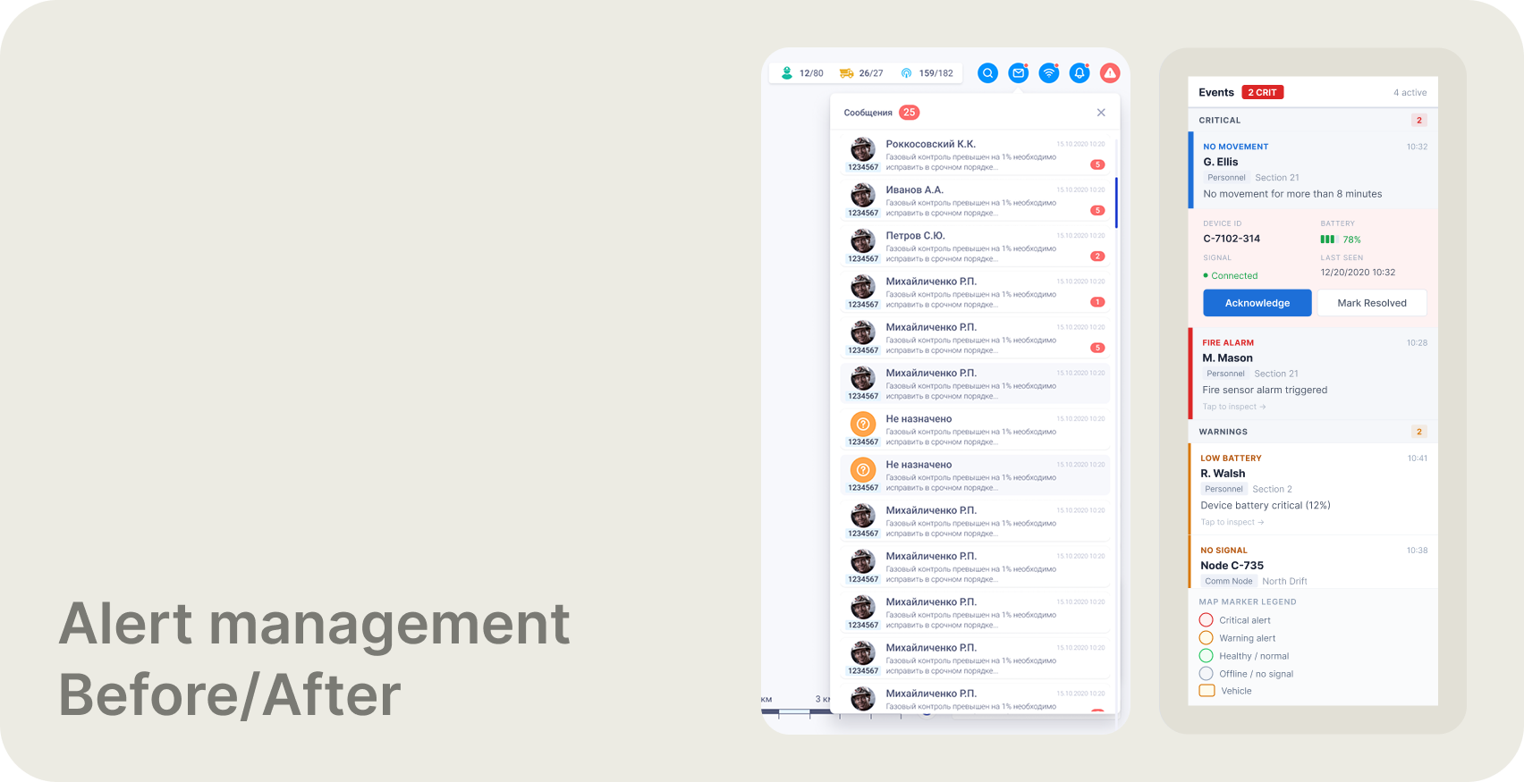 Alert panel — before and after
