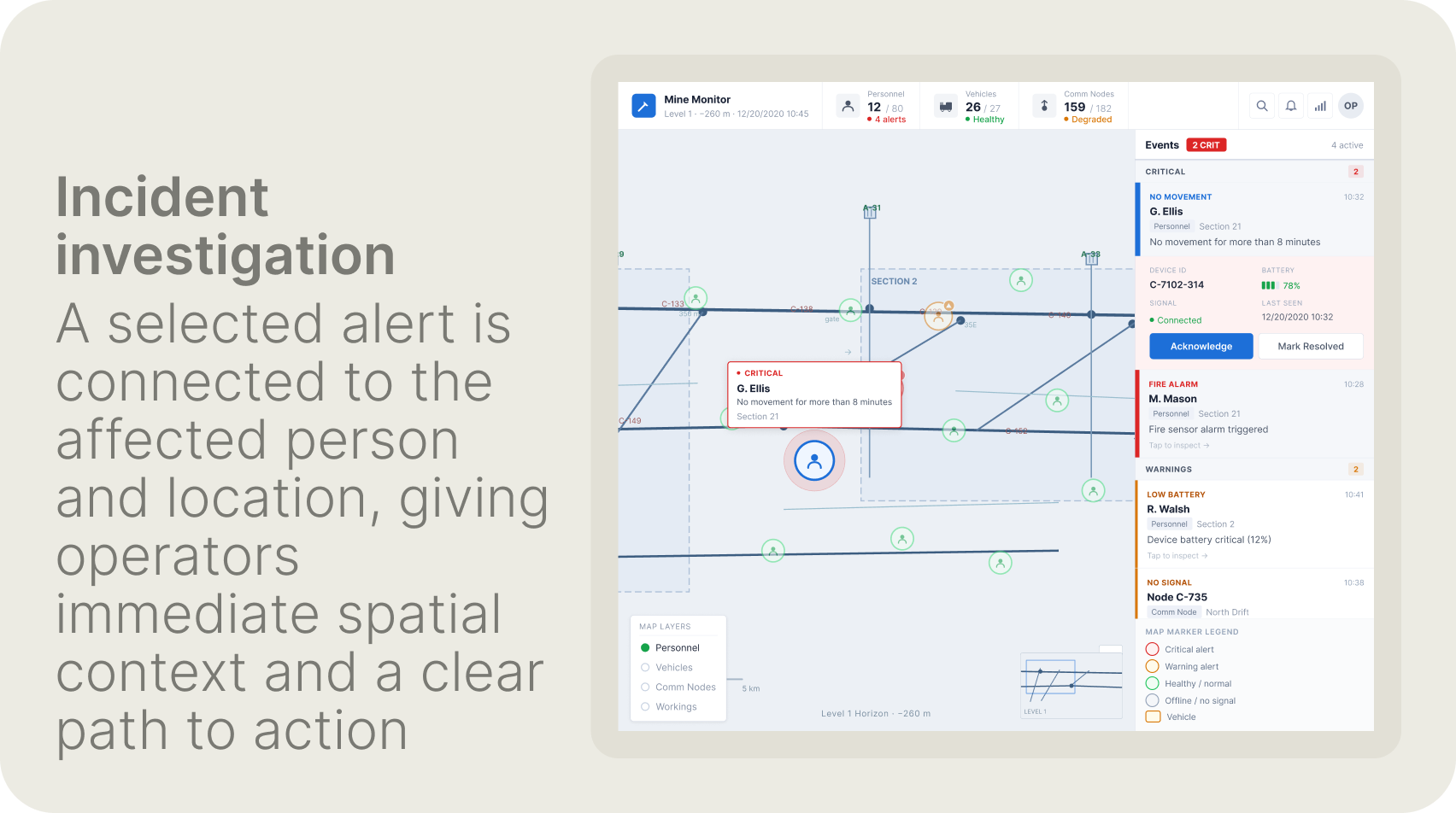 Incident investigation — alert connected to map