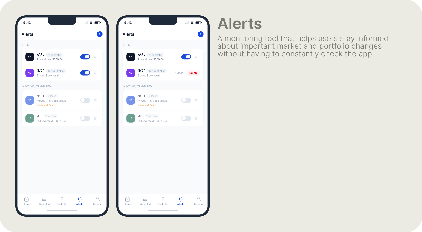 Alerts screen